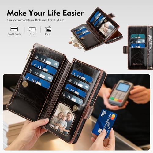 for Samsung Galaxy S26 Plus Wallet Case with Card Holder RFID Blocking PU Leather Zipper Phone Case Flip Folio Protective Cover Wrist Strap Credit Card Slots Kickstand Men Women,Coffee - color: Coffee, size: Samsung Galaxy S26 Plus - 6.7"