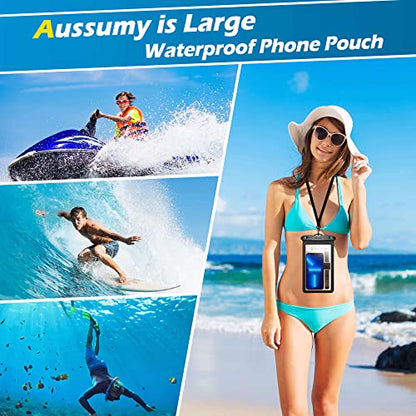 XL Large Waterproof Cell Phone Pouch - 2 Pack Underwater Clear Phone Holder Protector - Universal Water Proof Dry Bag Case with Neck Lanyard for iPhone, Samsung Galaxy, Beach, Swimming Pool - color: Black+Black