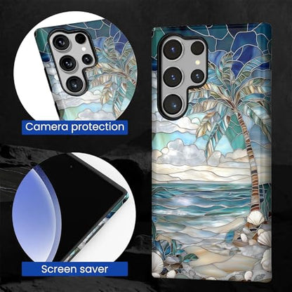 Case for Samsung Galaxy S23 Ultra,Anti-Scratch Full-Body Cover Shockproof Slim Design Case,PC Hard Shell & Silicone Inner Bumper -Beach Palm Tree - color: Beach Palm Tree, size: Galaxy S23 Ultra