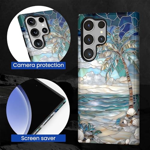 Case for Samsung Galaxy S23 Ultra,Anti-Scratch Full-Body Cover Shockproof Slim Design Case,PC Hard Shell & Silicone Inner Bumper -Beach Palm Tree - color: Beach Palm Tree, size: Galaxy S23 Ultra