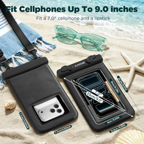 CACOE Floatable Waterproof Phone Pouch 2 Pack Up to 9.0", Black+Black | Floatable, IPX8 Waterproof Phone Case,Adjustable Lanyard,Dry Bags for Beach/Cruise/Travel/Camping/Kayak/Vacation Essentials - color: Black+Black#1, size: Up to 9.0"-Floatable