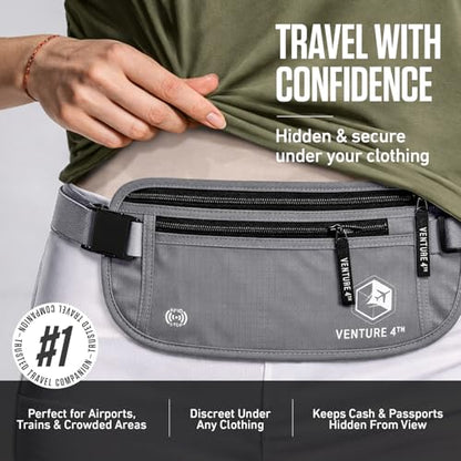 VENTURE 4TH Travel Money Belt, RFID Blocking Passport Holder - Silver - color: Silver
