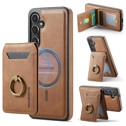 for Samsung Galaxy S26 2 in 1 Detachable Card Bag Wallet Case Durable Leather Wallets Magnetic Card Holder 4 Card Slots Ring Stand RFID Blocking Brown - color: Brown, size: Samsung Galaxy S26