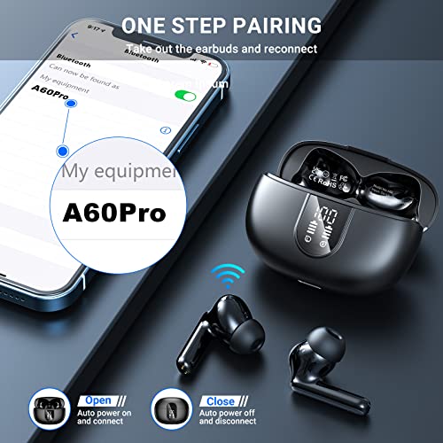 Wireless Earbuds, 2024 Wireless Headphones HiFi Stereo Earphones with 4 ENC Noise Canceling Mic, 42Hs Playtime In Ear Earbud, Bluetooth 5.3 Sport Earphones with LED Power Display for Android iOS Black - color: Black