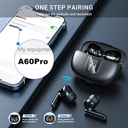 Wireless Earbuds, 2024 Wireless Headphones HiFi Stereo Earphones with 4 ENC Noise Canceling Mic, 42Hs Playtime In Ear Earbud, Bluetooth 5.3 Sport Earphones with LED Power Display for Android iOS Black - color: Black