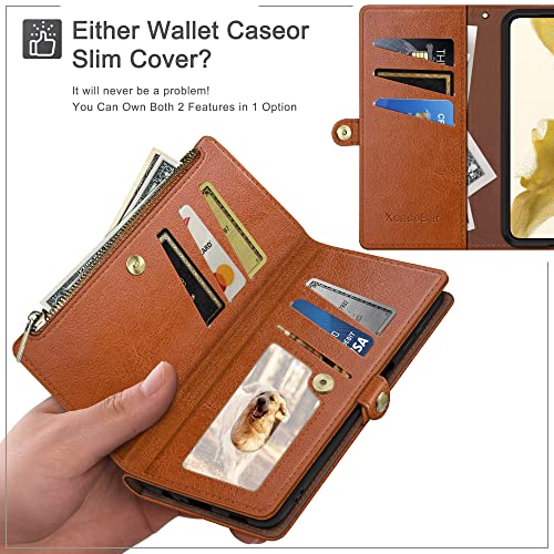 XcaseBar compatible with ‌iPhone 16e 6.1"/17e 6.1" Wallet case with Zipper Credit Card Holder【RFID Blocking】,Flip Folio Book Leather Phone case Shockproof Cover Women Men for Apple16e case Light Brown - color: Light Brown