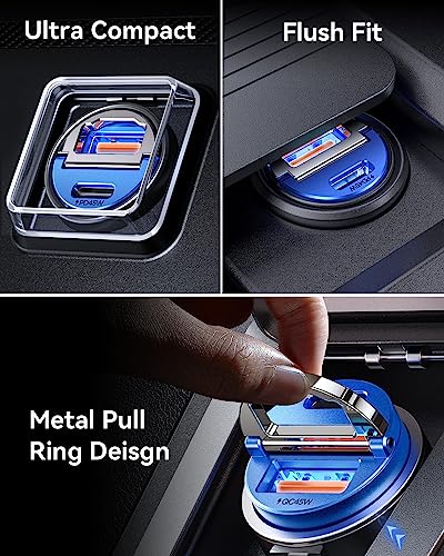 MRGLAS 90W USB C Car Charger Fast Charging [Invisible & All Metal Design] - color: Blue