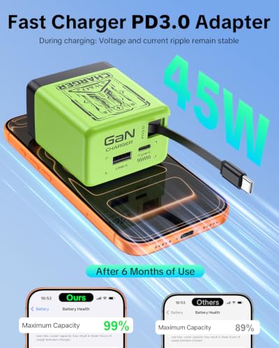 W & O Retractable Phone Charger with USB C Cable for iPhone17/16/15 - color: Green