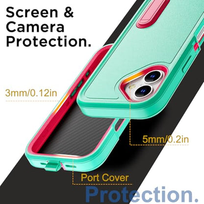 AICase for iPhone 16 Case with Built-in Stand,Tripe Layer Heavy Duty Drop Protection Full Body Rugged Shockproof Military Protective Tough Durable Phone Cover for iphone16 6.1"_3 - color: Water Blue/Pink with Built-in Stand