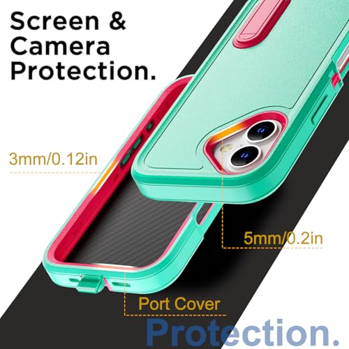 AICase for iPhone 16 Case with Built-in Stand,Tripe Layer Heavy Duty Drop Protection Full Body Rugged Shockproof Military Protective Tough Durable Phone Cover for iphone16 6.1"_3 - color: Water Blue/Pink with Built-in Stand