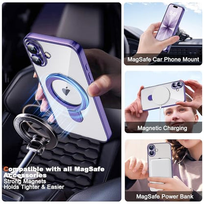 Plating Clear Phone Case for iPhone 17 with Stand 6.3", Purple | Plating Glossy Case for iPhone 17 Phone Case,Magnetic Ring Stand,Compatible with Mag-Safe,Full Camera Protector,TPU