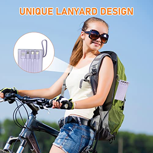 Portable Charger with Built in Cables,Mandarooker 10000mAh Power Bank with LED Lamp Fast Charging USB C External Battery Pack Phone Charger with LED Display for iPhone, Samsung and Cell Phones(Purple) - color: Purple