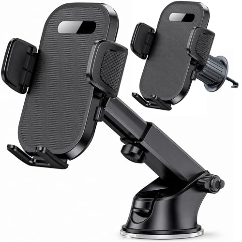 Car Phone Holder Phone Mount for Car Windshield Dashboard Air Vent Universal Hands Free Automobile Cell Phone Holder Fit for iPhone Samsung Moto Smartphone (Black)