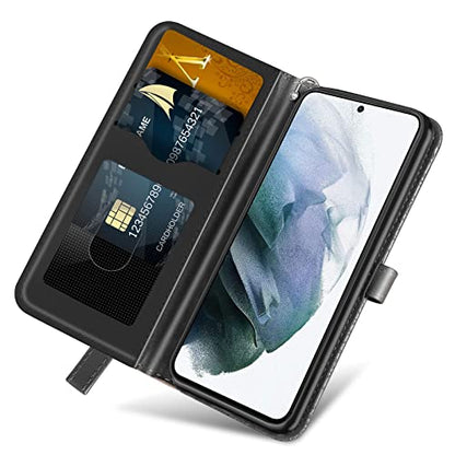 Wallet Case for Samsung Galaxy S22 5G with Card Holder/Slot Leather Flip Folio Stand Shell Magnetic Closure Wrist Strap Kickstand Phone Case(Galaxy S22 5G 6.1 inch) Black - color: Black, size: Samsung Galaxy S22 5G