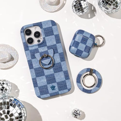 VELVET CAVIAR Cell Phone Ring Holder - Finger Ring & Stand - Improves Phone Grip Compatible with iPhone, Galaxy, Most Smartphones (Denim Vibe Checkered) - color: Denim Vibe Checkered