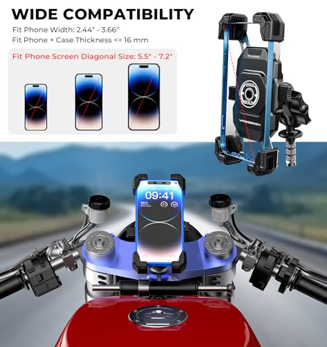 VAZESWIN Motorcycle Fork Stem Phone Mount, 1s Lock & Release, Safety Lock