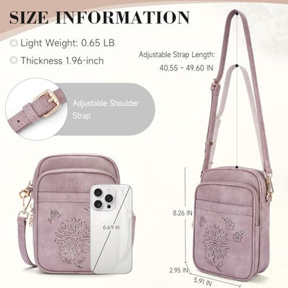 Small Crossbody Bags for Women, RFID Phone Purse with Card Slots, Triple Compartments Lightweight Shoulder Bag - color: 5-purple