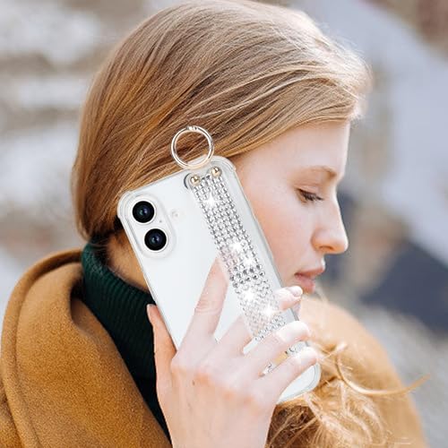 Omio Compatible with iPhone 17 Case Clear Luxury Glitter Sparkle Rhinestone Diamond Stand Holder Case Soft TPU Silicone Slim Cover with Wrist Strap Grip Holder Kickstand for Women Girls Clear - size: iPhone 17
