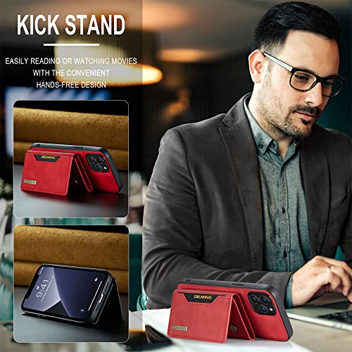 Leather Wallet Phone Cases Compatible with iPhone 14 Pro Max Case with Card Holder Men 6.7'' 2 in 1 Detachable Back Cover (Red, IP 14 Pro Max) - color: Red, size: IP 14 Pro Max
