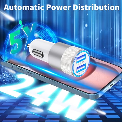 Apple MFi Certified iPhone Car Charger, 4-Pack 4.8A USB Car Phone Charger - color: Pearlescent Silver