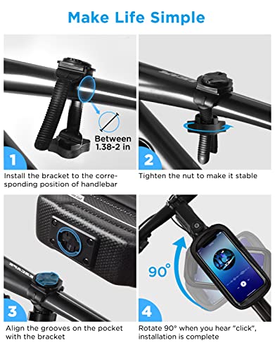 whale fall Waterproof Bike Frame Bag, 1S Quick Release Bike Phone Holder | Hard Shell Top Tube Bag with TPU Touchscreen, Fits Phones up to 7", Includes Rain Cover and 2-in-1 Mounting for Daily Rides - color: Black & White