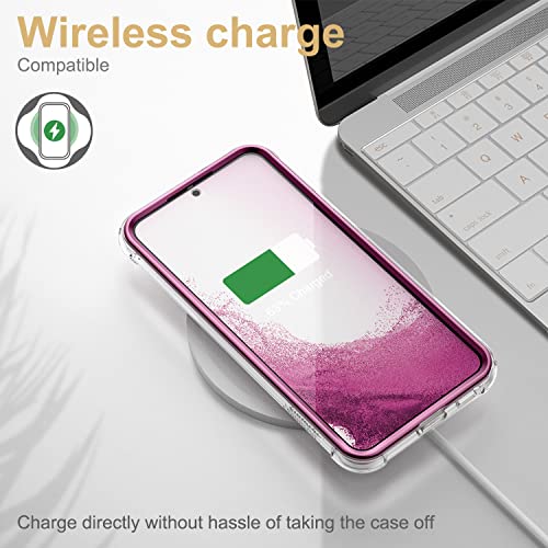 SURITCH for Samsung Galaxy S22+ Plus Clear Case 6.6" (Only), [Built-in Screen Protector] Full Body Protective Hard Shell+Soft TPU Phone Case for Samsung S22 Plus -(Dark Magenta Edge) - color: Dark Magenta Edge