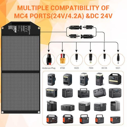 100W Portable Foldable Solar Panel Charger 24V MC4 DC USB-C USB-A - size: 100W