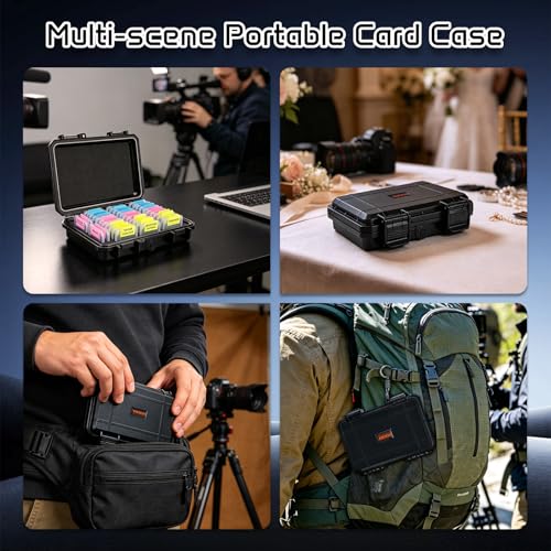37-Slot SD Card Holder, Water-Resistant Camera Memory Card Case - color: Black