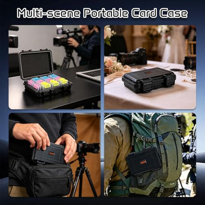 37-Slot SD Card Holder, Water-Resistant Camera Memory Card Case - color: Black