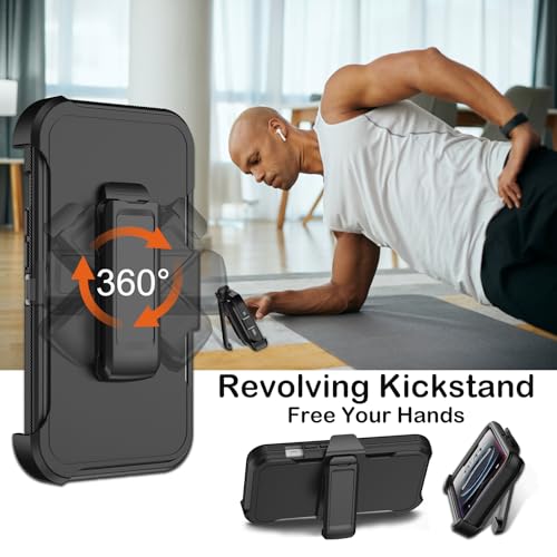 for iPhone 16e Case with Belt Clip Holster,iPhone 17e Cases w/Screen Protector,Heavy Duty Shockproof Drop Protection Military Grade 3 Layers Full Body Rugged Durable Phone Cover for Apple 16e (Black) - color: Black