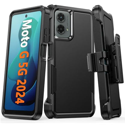 FNTCASE for Moto G 5G 2024 Case with 360 Rotatable Belt-Clip Holster Black | Rugged Heavy Duty Drop Protection, Military Grade Shockproof Durable Protective Cell Phone Cover