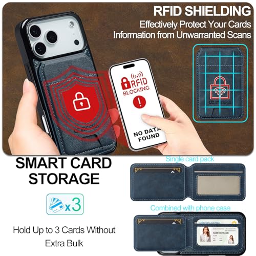 L3 2 in 1 Detachable Leather Wallet and Phone Cases Compatible with iPhone 17 Pro Max Case with Card Holder RFID Blocking, Compatible with Magsafe Charging 6.9 Kickstand (Blue, IP 17 Pro Max) - color: Blue, size: 6.9