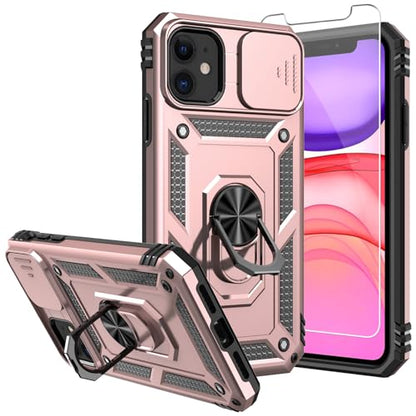 for iPhone 11 Case,with Screen Protectors and Camera Cover,[Military Grade] 16ft.Drop Tested Cover with Magnetic Kickstand Protective Case for iPhone 11 6.1 inch, Rose Gold - color: Rose Gold