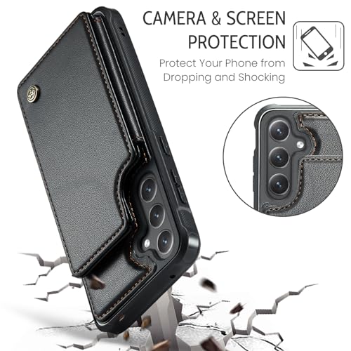 Kowauri for Samsung Galaxy S23 FE Case, PU Leather Wallet Case for Women Men with RFID Blocking Card Holder Slot Magnetic Closure Shockproof Protective Phone Cover for Samsung Galaxy S23 FE,Black - color: Black