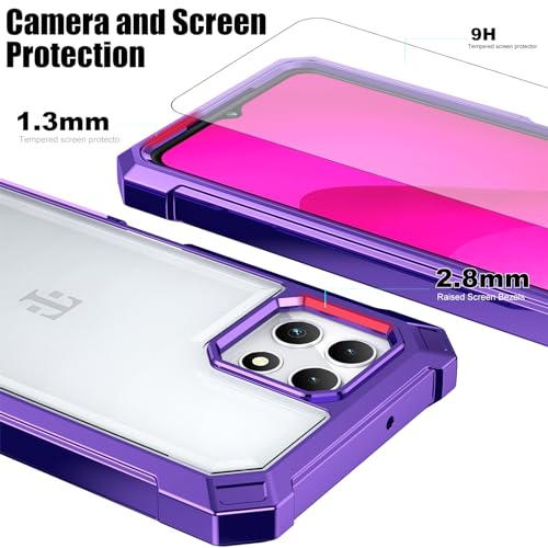 Ailiber for T-Mobile REVVL 7 5G Phone Case, with Screen Protector, Dual Layer Shockproof Bumper, Clear Transparent [Anti Yellowing], Slim Scratch-Resistant Cover for Metro REVVL 7 5G-Purple - color: Crystal Clear & Purple