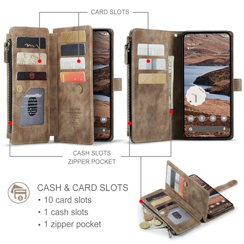 Google Pixel 10 Pro XL 5G Wallet Case with Card Holder,Brown - color: Brown, size: Pixel 10 Pro XL 6.8 Inch