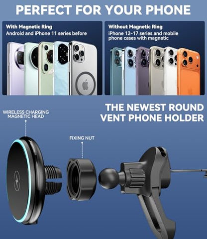 15w Charger Car Phone Mount for Magsafe, Air Vent Car Mount Magnetic Wireless Phone Holder for Mercedes Benz A/B/C/E/V/G/Class & Audi A1/A3/A3 for iPhone 17 16 15 14 13 12 Pro Max, Black - style: Charger Air Vent Car Mount