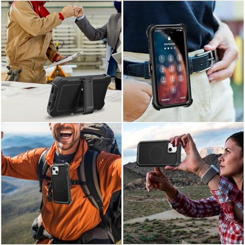 TUTUKII Magnetic for iPhone iPhone 15, 14 & 13 Case with Belt Clip Holster Dark Black - color: Black with Clip