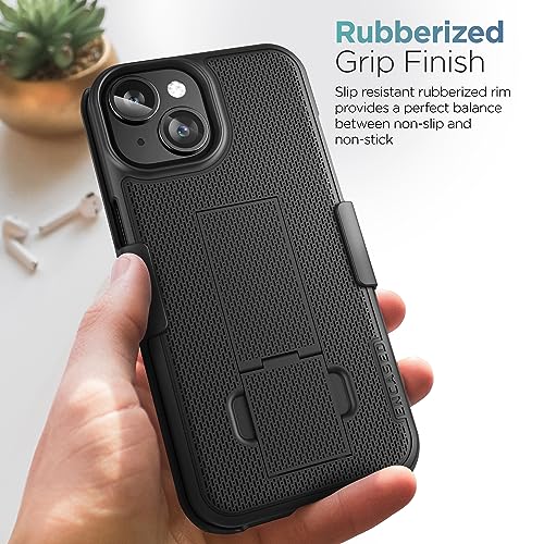 Encased DuraClip Designed for iPhone 15 Plus Case with Belt Clip Phone Holster and Kickstand (Matte Black) - size: iPhone 15 Plus