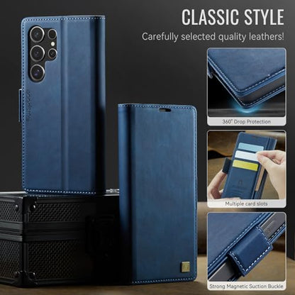 Wallet Case for Samsung Galaxy S25 Ultra 6.9'' RFID Blocking Credit Card Holder Magnetic Closure Kickstand PU Leather Flip Phone Case Shockproof TPU Inner Protective Cover Blue - color: Blue, size: Samsung Galaxy S25 Ultra