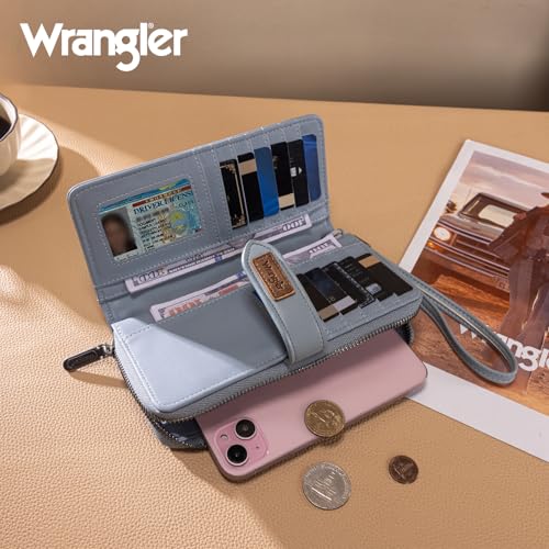 X Wrangler Women's Wallets Bifold Wristlet Wallets for Women Large Capacity Credit Card Wallet with ID Window - color: Jeans Blue