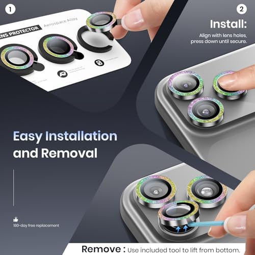 Hoerrye for iPhone 17 Pro Max/17 Pro Camera Lens Protector - Case Friendly - color: Bling Silver