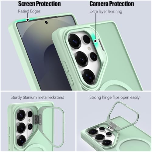 Nvollnoe for Samsung S25 Ultra Case Compatible with MagSafe Military Grade Shockproof Heavy Duty Protective Adjustable Kickstand Matte Semi Clear Phone Cover for Samsung S25 Ultra(Mint) - color: Mint