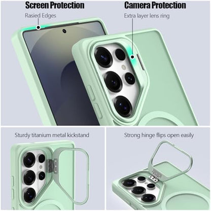 Nvollnoe for Samsung S25 Ultra Case Compatible with MagSafe Military Grade Shockproof Heavy Duty Protective Adjustable Kickstand Matte Semi Clear Phone Cover for Samsung S25 Ultra(Mint) - color: Mint