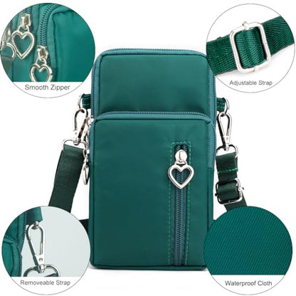 Small Crossbody Bag for Women, Multi Zip Pockets Nylon Wallet Purse Credit Card Holder with Detachable Hand Strap - color: Green