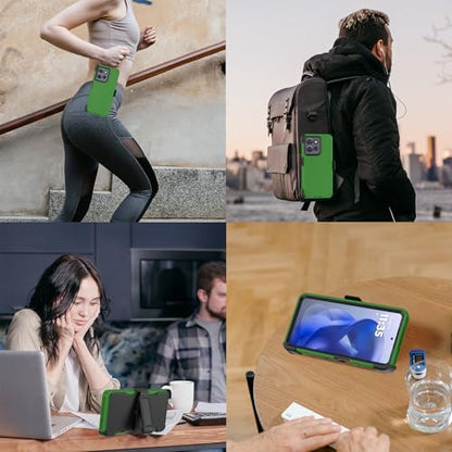Rugged Phone Case for Moto G Power 5G 2025/Moto G Play 2025, with Belt Clip Holster & Kickstand Heavy Duty Shockproof Protective Full Body Case (Green+Black) - color: Green+Black