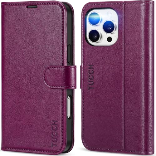 TUCCH Wallet Case for iPhone 16 Pro Max (6.9"), 4 Card Slots, Plum Purple | RFID Blocking, Viewing Stand, Shockproof TPU Shell, PU Leather, Magnetic Closure, Protective Folio Flip Cover - color: Plum Purple