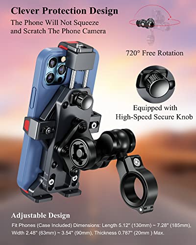 BRCOVAN Anti-Theft Aluminum Alloy Motorcycle Phone Mount Holder - color: BLACK