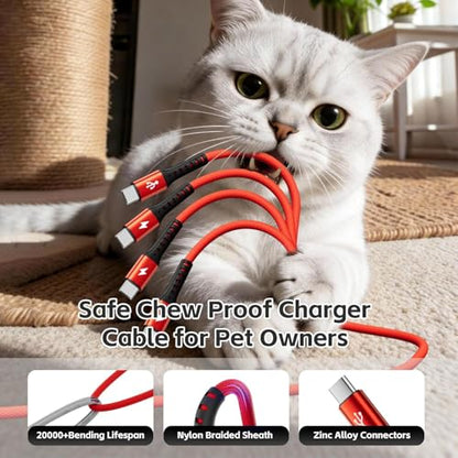MJXIANG Long Multi USB C Cable 7.2FT, QC 3.0 (3A) Fast Charging Cord 4 in 1 - color: 7.2FT/1Pack(Red)