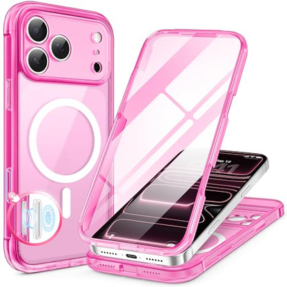 BERFY for iPhone 17 Pro Case, Compatible with MagSafe, Built-in Glass Screen Protector, Camera Protection, Shockproof Full Body Phone case 6.3", Clear Bright Pink